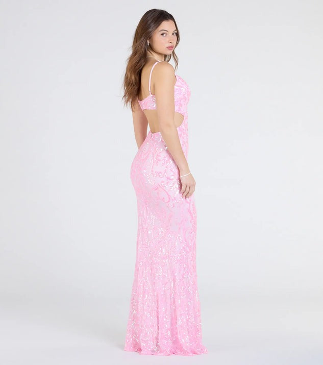 Cutout Open Back Mermaid Sequin Formal Dress