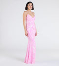 Pink Sequin Mermaid Evening Gown - Bubblegum Sparkle Spaghetti Strap Prom Dress