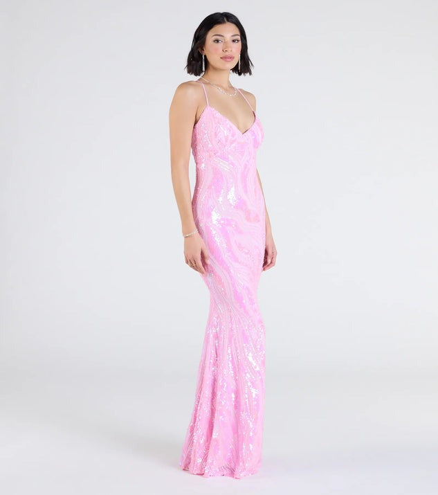 Pink Sequin Mermaid Evening Gown - Bubblegum Sparkle Spaghetti Strap Prom Dress