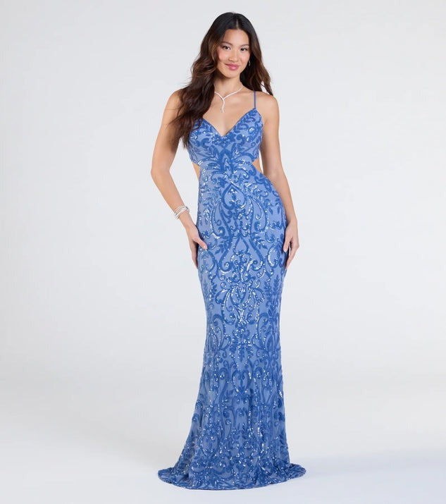 Open Back Mermaid Sequin Formal Dress