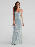 Ice Blue Iridescent Sequin Mermaid Evening Gown