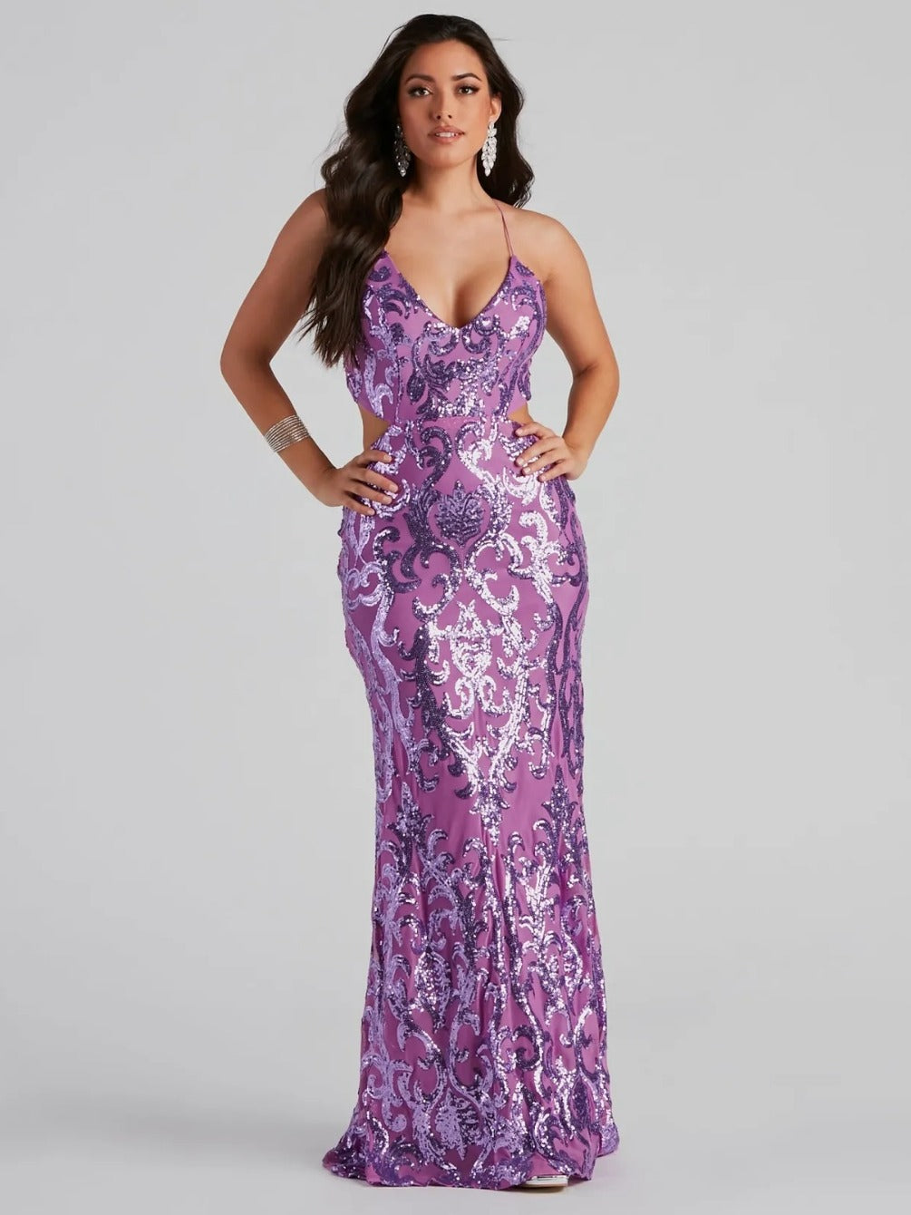 Aaliyah Sequin Mermaid Evening Gown - Backless Formal Dress in Lilac Purple