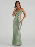Seraphina Sage Green Sequin Mermaid Gown - Baroque Formal Evening Dress