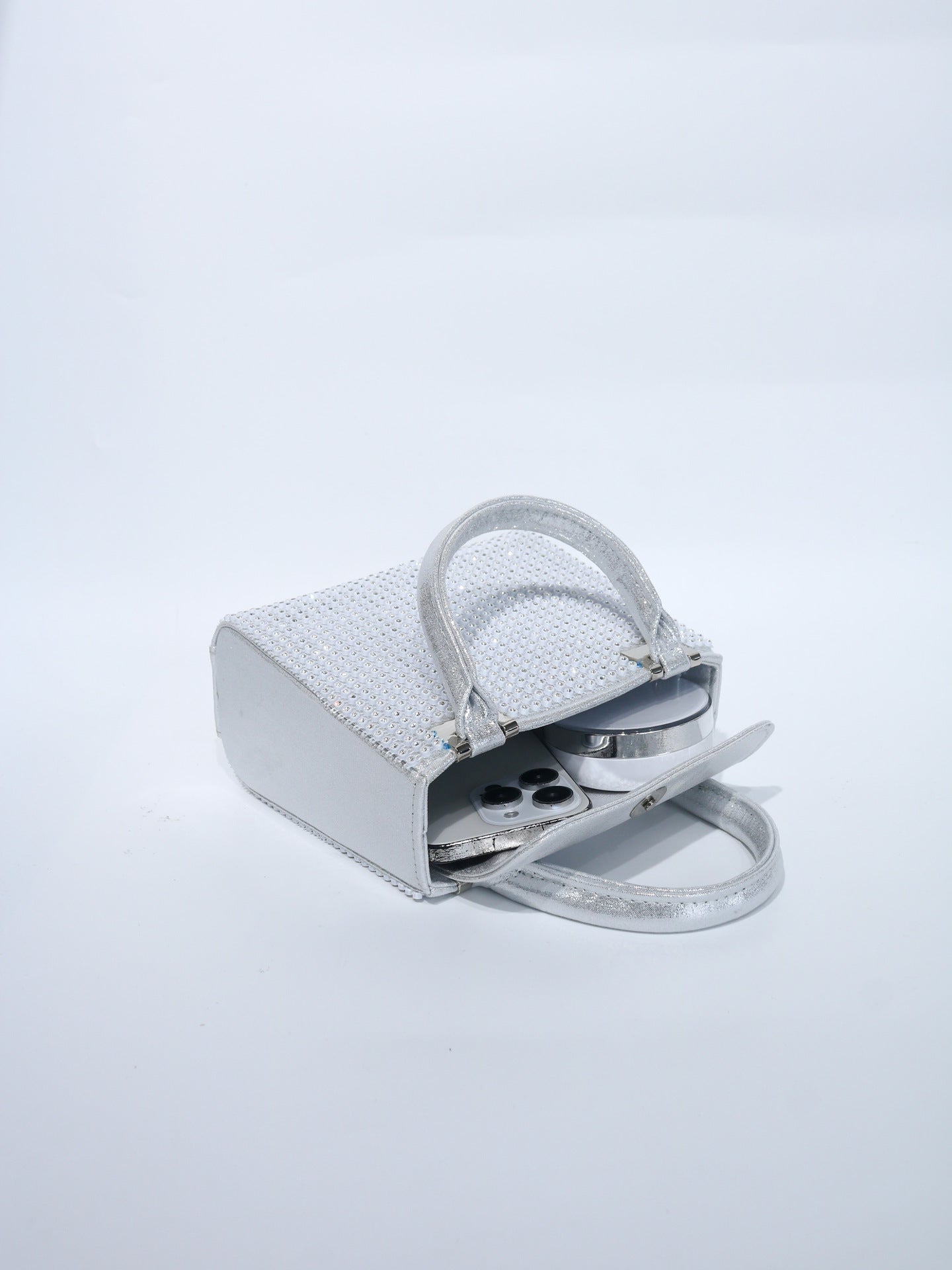 Ava Crystal Mini Tote Bag - Silver Rhinestone Evening Bag