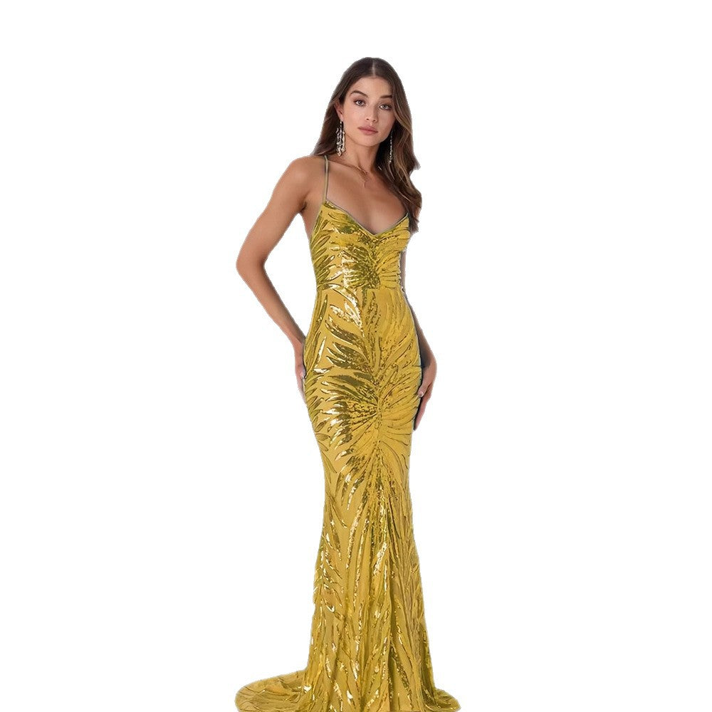 Spaghetti Strap Sequin Dress - Mermaid Maxi Party Gown