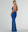 Royal Blue Sequin Mermaid Evening Gown - Iridescent Sparkle Spaghetti Strap Prom Dress