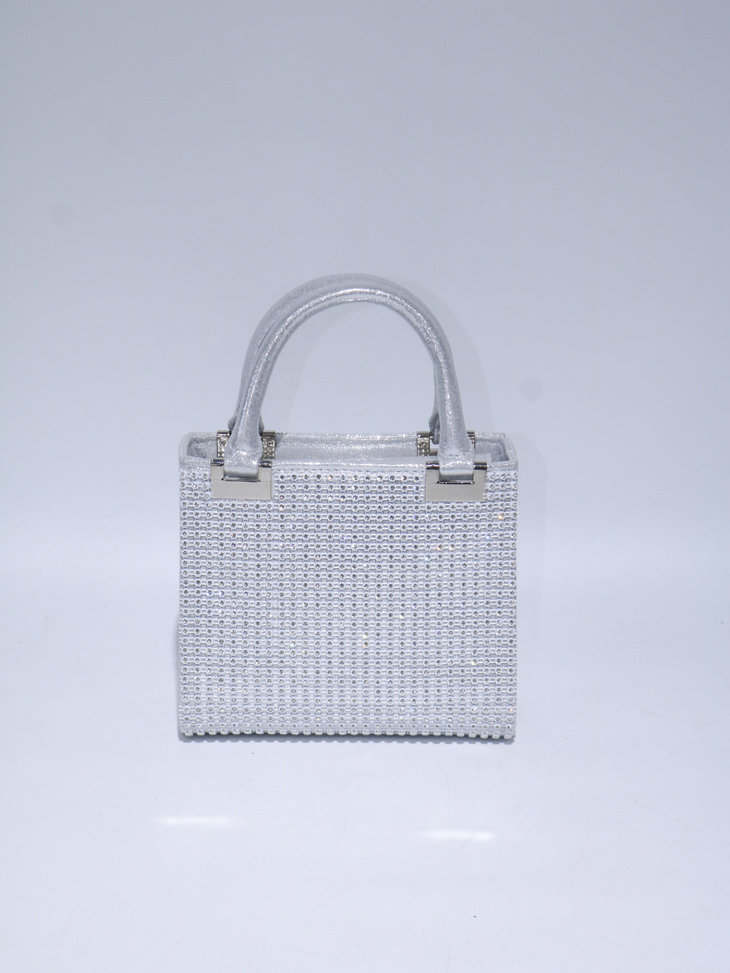 Ava Crystal Mini Tote Bag - Silver Rhinestone Evening Bag
