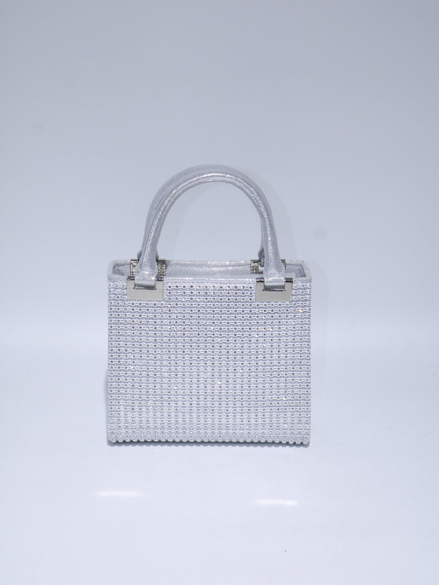 Ava Crystal Mini Tote Bag - Silver Rhinestone Evening Bag