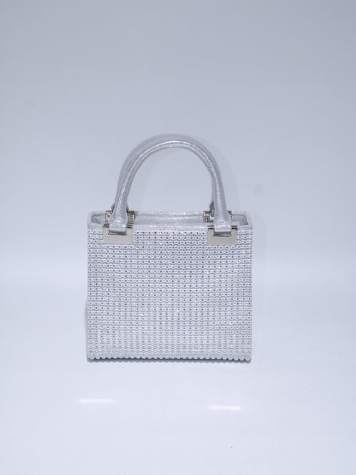 Ava Crystal Mini Tote Bag - Silver Rhinestone Evening Bag