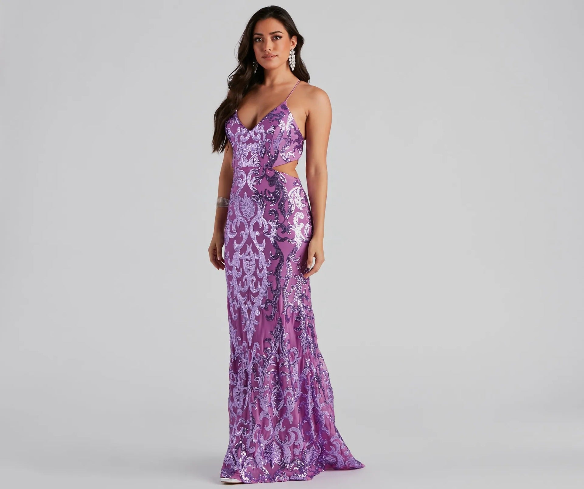 Aaliyah Sequin Mermaid Evening Gown - Backless Formal Dress in Lilac Purple