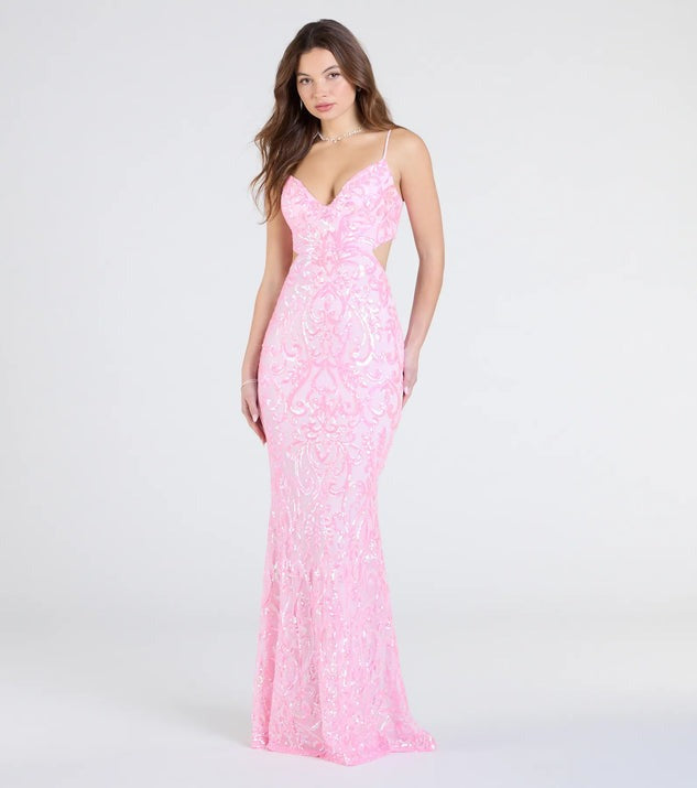 Cutout Open Back Mermaid Sequin Formal Dress