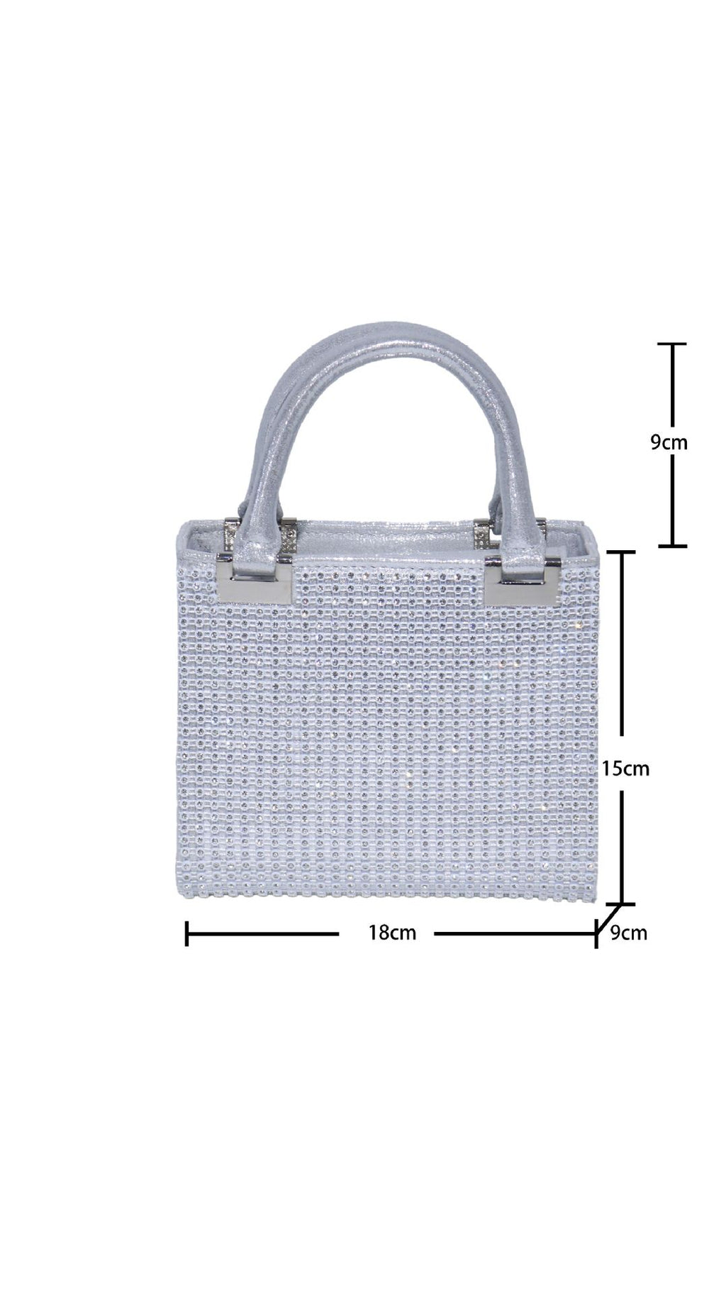 Ava Crystal Mini Tote Bag - Silver Rhinestone Evening Bag