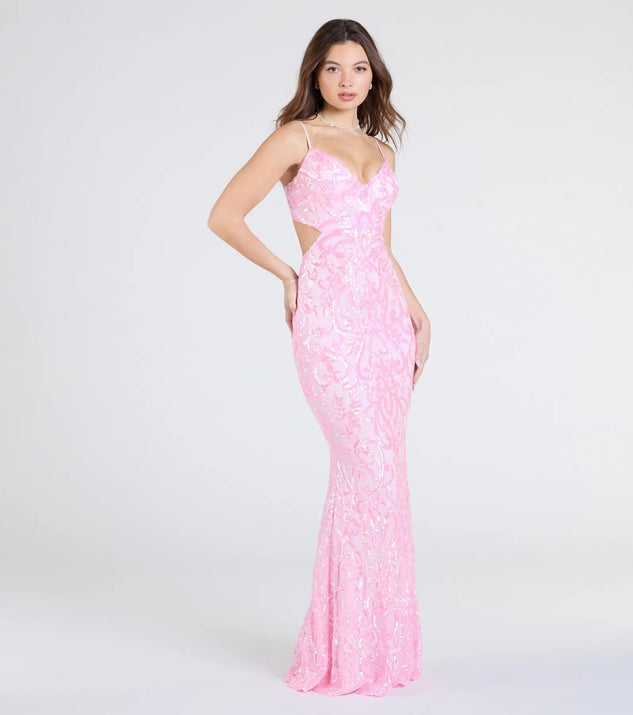 Cutout Open Back Mermaid Sequin Formal Dress