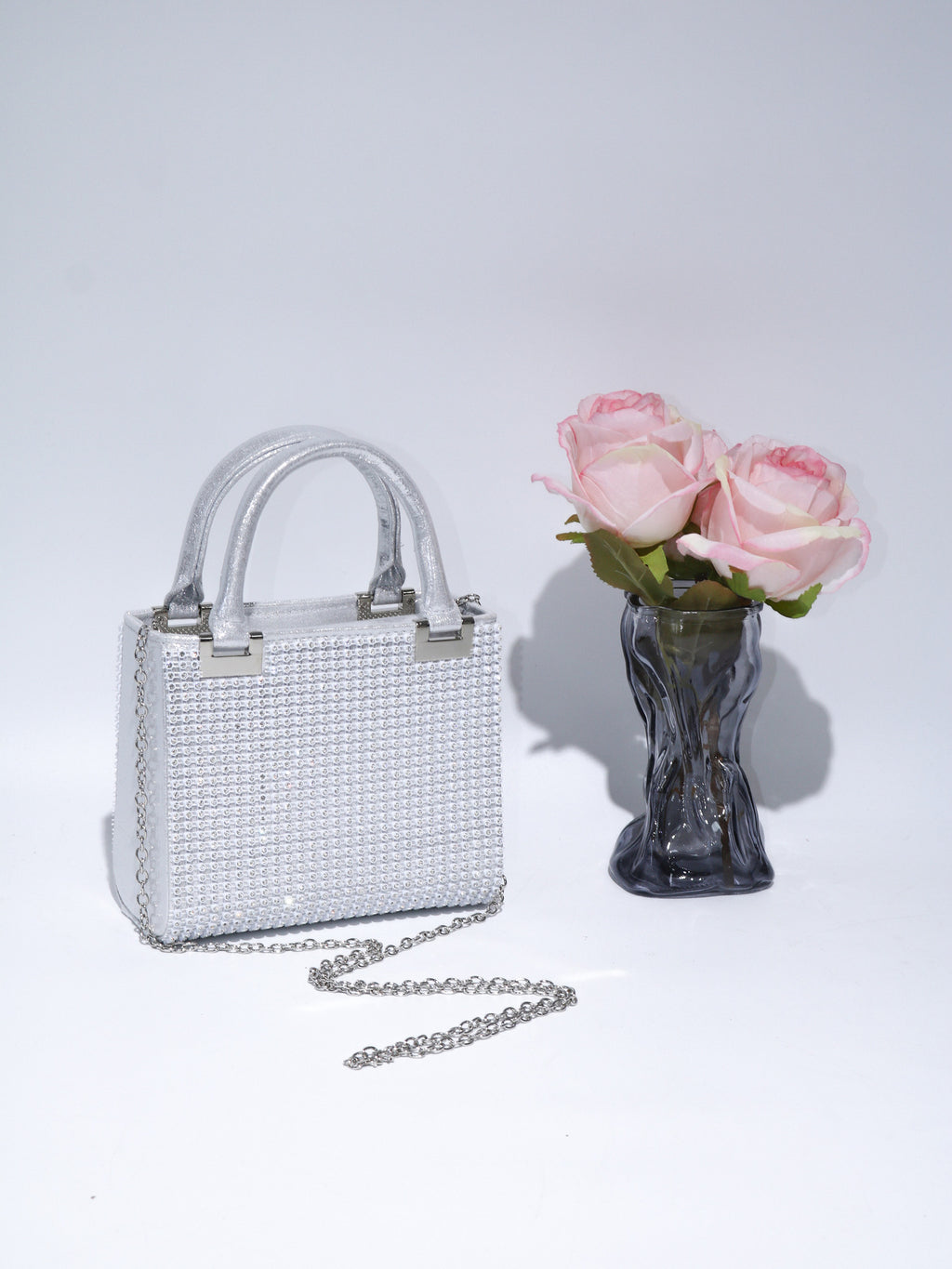 Ava Crystal Mini Tote Bag - Silver Rhinestone Evening Bag