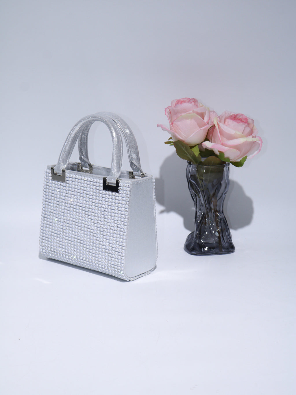 Ava Crystal Mini Tote Bag - Silver Rhinestone Evening Bag