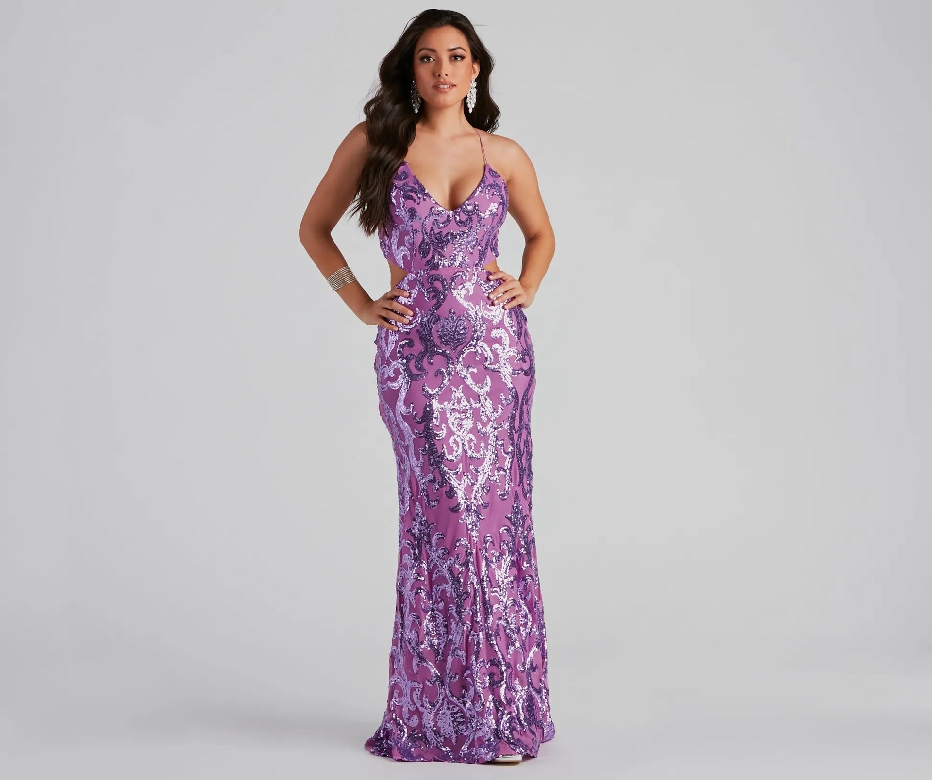 Aaliyah Sequin Mermaid Evening Gown - Backless Formal Dress in Lilac Purple