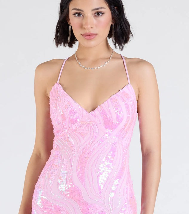 Pink Sequin Mermaid Evening Gown - Bubblegum Sparkle Spaghetti Strap Prom Dress