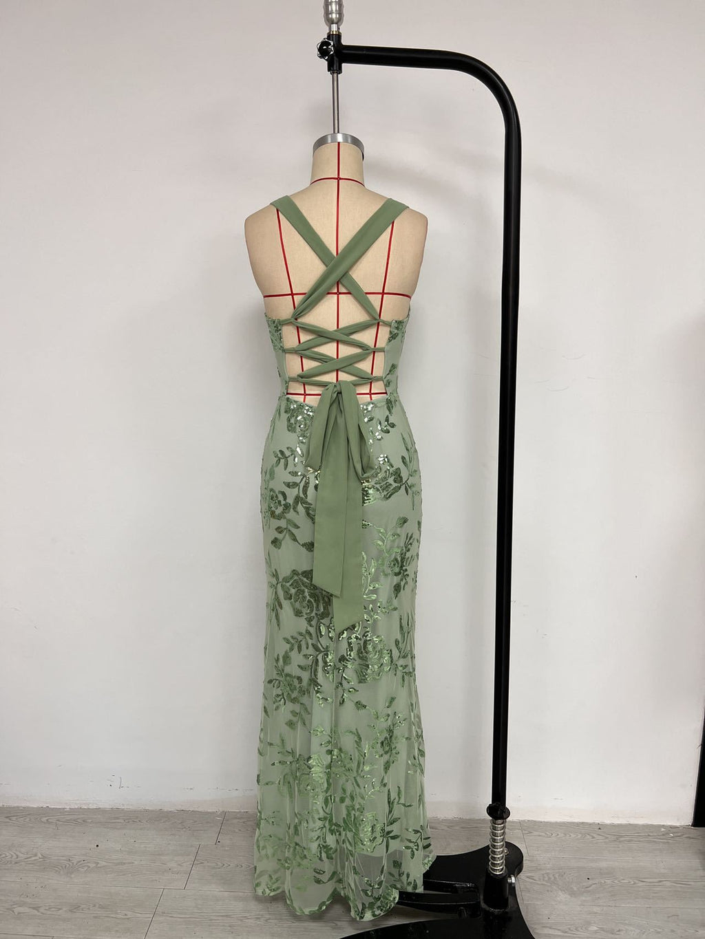 Floral Sequin Lace-Up Back Mermaid Gown
