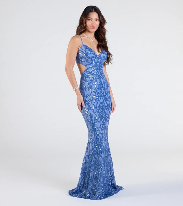 Open Back Mermaid Sequin Formal Dress