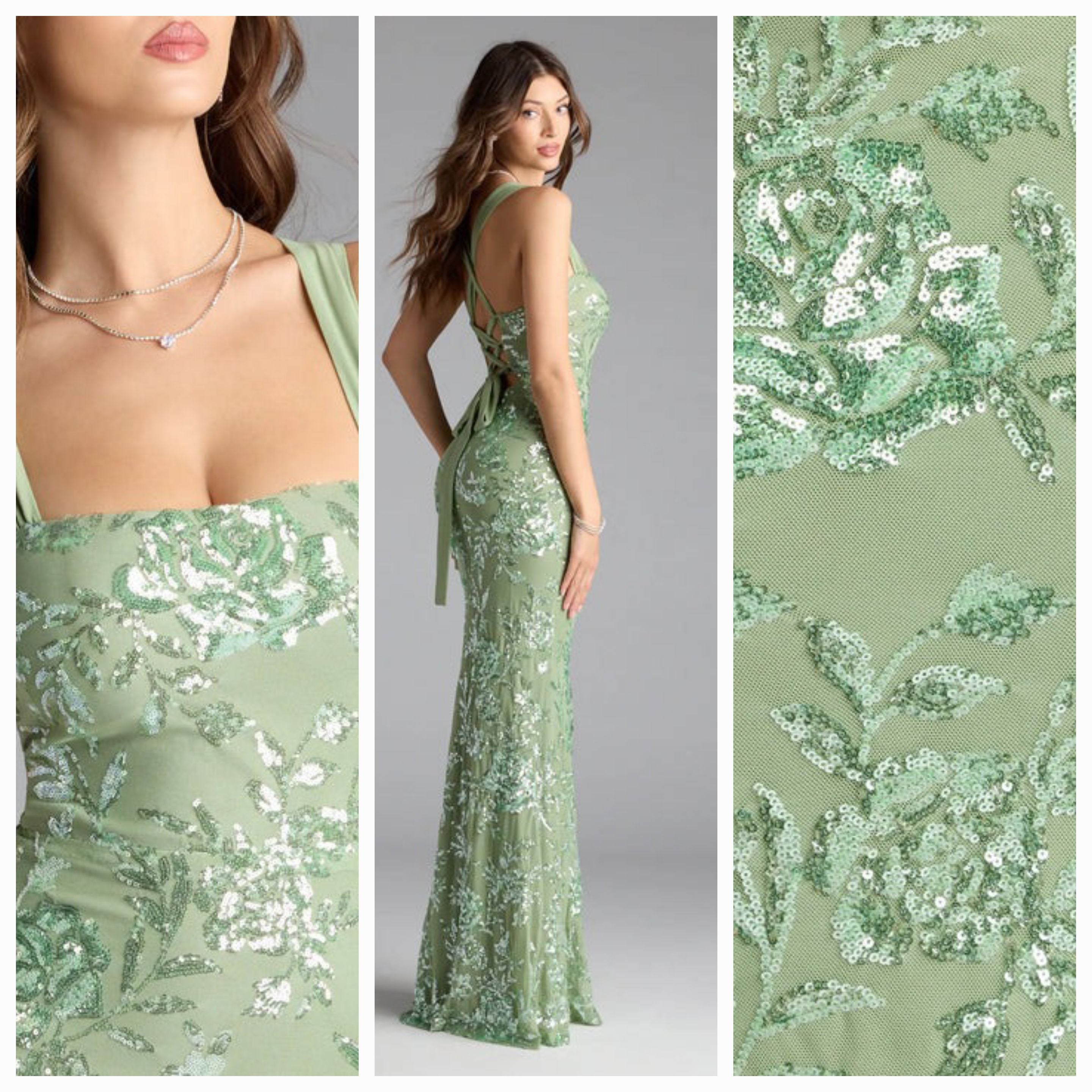 Floral Sequin Lace-Up Back Mermaid Gown