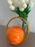 Celeste Saturn Sphere Clutch Bag - Orange Marble Acrylic Evening Purse with Gold Ring Handle